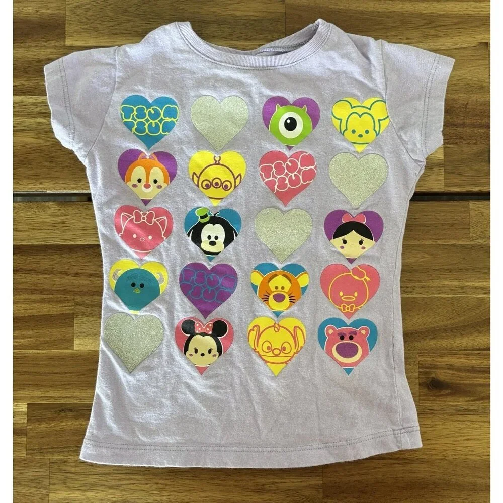 DISNEY Tsum Tsum Short Sleeve Toddler Shirt Size‎ 4 Purple Hearts Vacation Parks